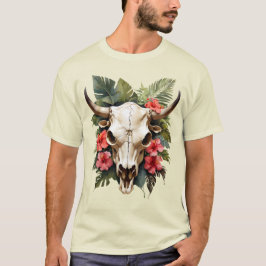 Camiseta Moda Boho Acuarela Floral Tropical Cow Skull