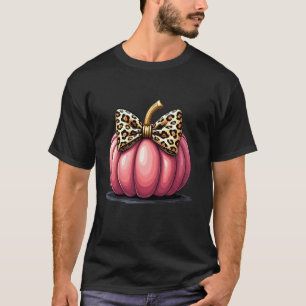 Camiseta Moda Calabaza rosa Coquette Leopard Bow Halloween 