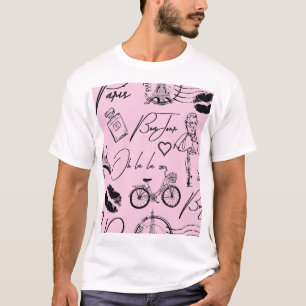 Camiseta Moda, caligrafía, Torre Eiffel, labios