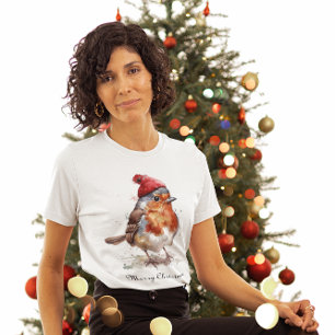 Camiseta Moda Cottagecore Robin Navidad