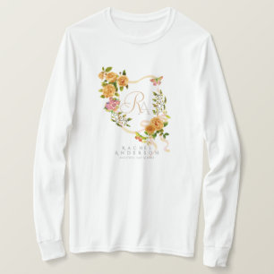 Camiseta Moda de cinta Rosa dorada Monograma blanco