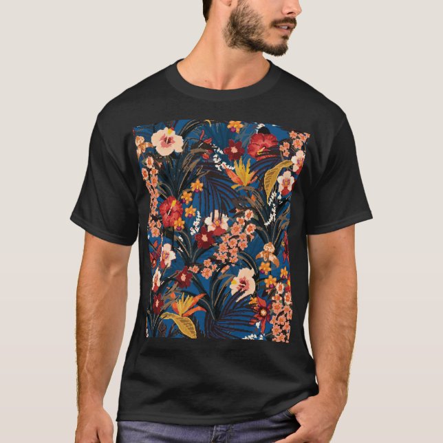 Camiseta Moda de la jungla: azul oscuro exótico. (Anverso)
