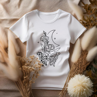 Camiseta Moda de la luna de la luna de la flor de mariposa
