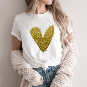 Camiseta Moda falsa Purpurinoso del corazón del oro