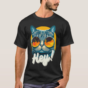 Camiseta Moda felina Hey gato usando gafas de sol