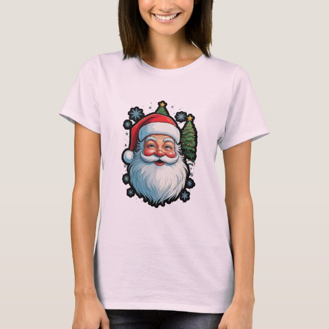 Camiseta "Moda festiva: Santa, nieve y maraña de árbol de N (Anverso)