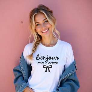 Camiseta Moda Francesa Bow Coquette   Bonjour Mon Amour