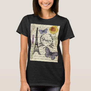 Camiseta moda french butterfly scripts paris eiffel tower