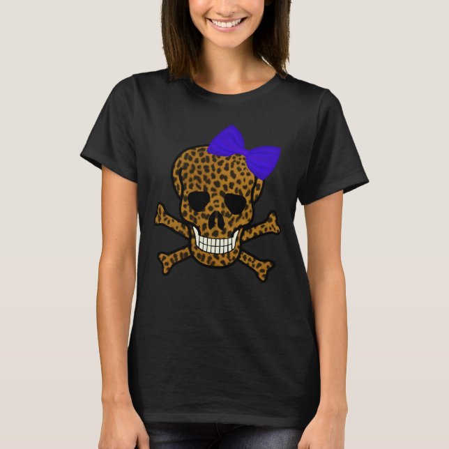 Camiseta Moda Leopard Print Pirate Skull Blue Bow (Anverso)