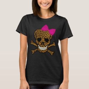 Camiseta Moda Leopard Print Pirate Skull Pink Bow