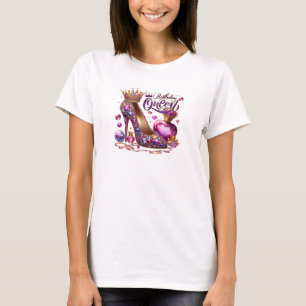 Camiseta Moda morada diamante de alto talón reina de cumple
