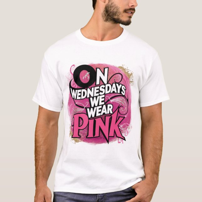 Camiseta Moda Purpurina Rosa "Los Miércoles Usamos Tee Rosa (Anverso)