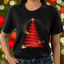 Moda Red Christmas Tree Gold Santa y Reindeer