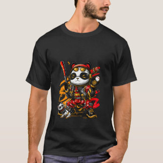 Camiseta Moda Retro Genial de Calle Béisbol Panda y Gato Ju