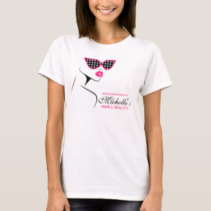 Camiseta Moda Retro Negro Pink Polka Punto Gafas de sol Bel