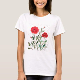 Camiseta Moda roja elegante jardín floral rosas acuáticos