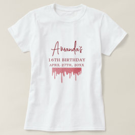 Camiseta Moda Rosa Dorado Purpurina Dulce 16 Cumpleaños