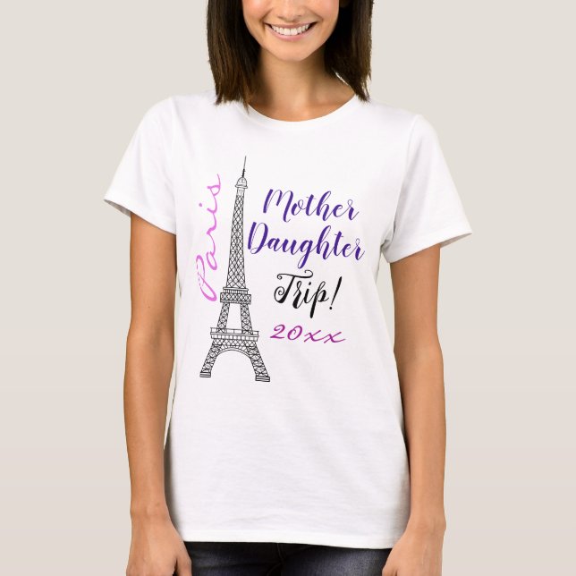 Camiseta Moda Rosa París Torre Eiffel Viaje de hija madre (Anverso)