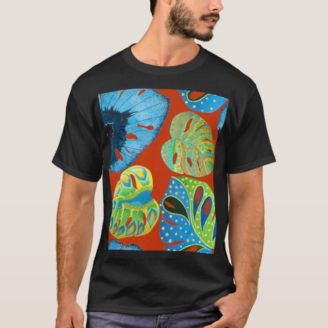 Camiseta Moda Tropical: Patrón de Leafy sin Marea. (Anverso)