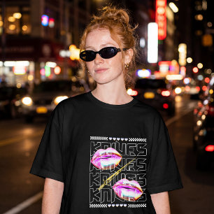 Camiseta Moda urbana Y2K Chrome Lips & Sword