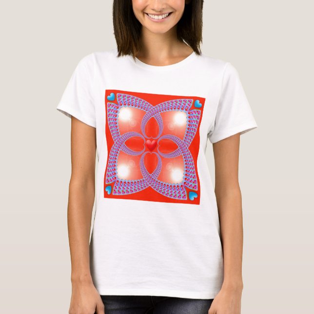 Camiseta Modelo céltico rojo del fractal del corazón (Anverso)
