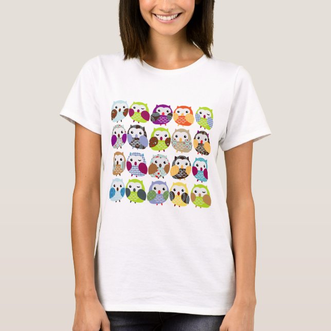 Camiseta Modelo colorido del búho (Anverso)
