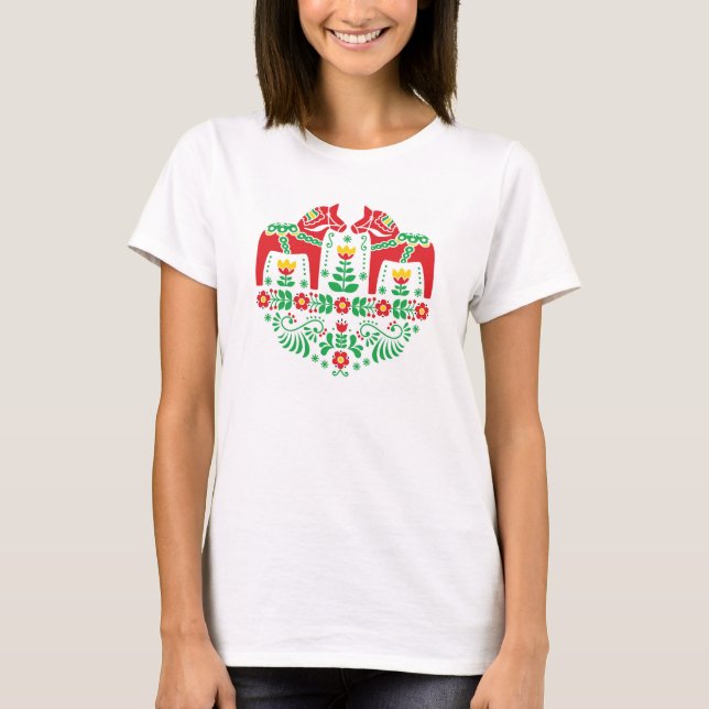 Camiseta Modelo popular floral del caballo de Dala del (Anverso)