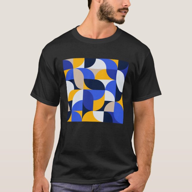 Camiseta Modern Abstract Arcs Pattern Blue Yellow Tessellat (Anverso)