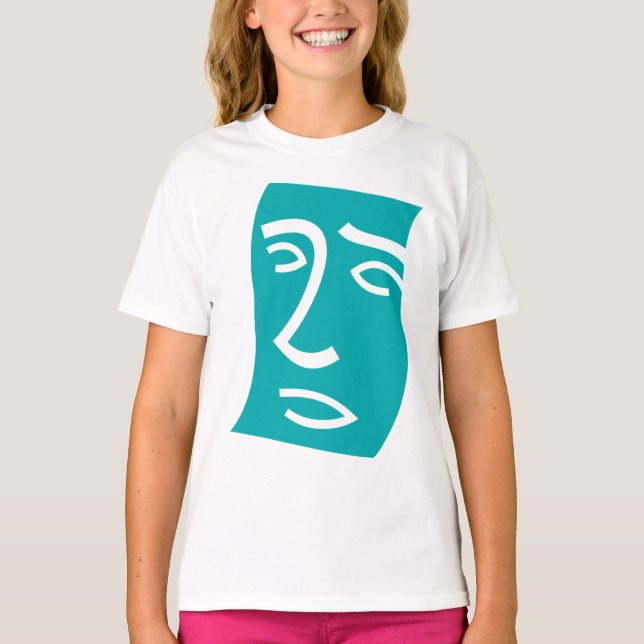 Camiseta Modern Abstract Face Line Art Teal (Anverso)