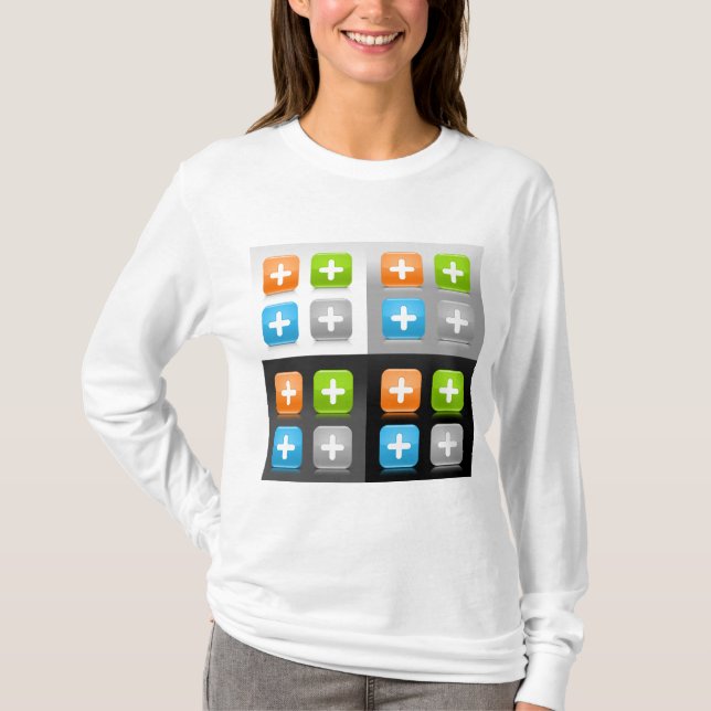 Camiseta Modern Addition Math Symbol Shiny Glassy Icons (Anverso)