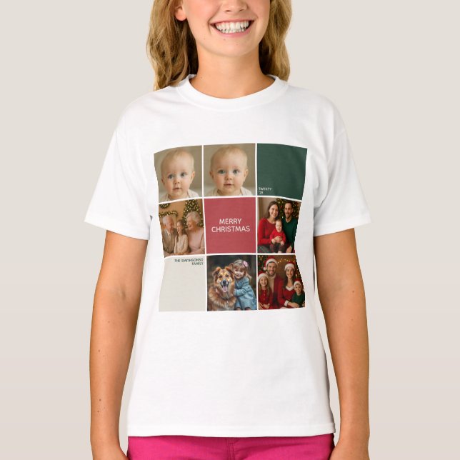 Camiseta Modern beige Sage RED collage Christmas family (Anverso)
