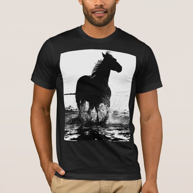Camiseta Modern Black White Running Horse Pop Art Hombres (Anverso)