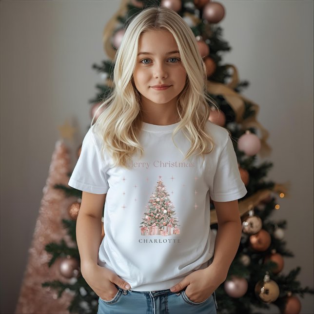 Camiseta Modern Blush Christmas Tree – Personalized Kids  (Subido por el creador)