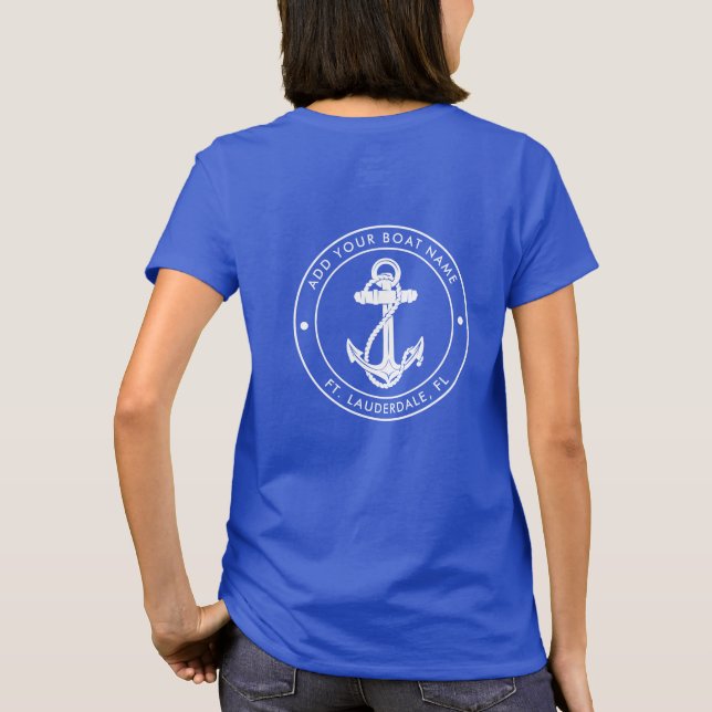 Camiseta Modern Boat Name Nautical Anchor Matching Vacation (Reverso)