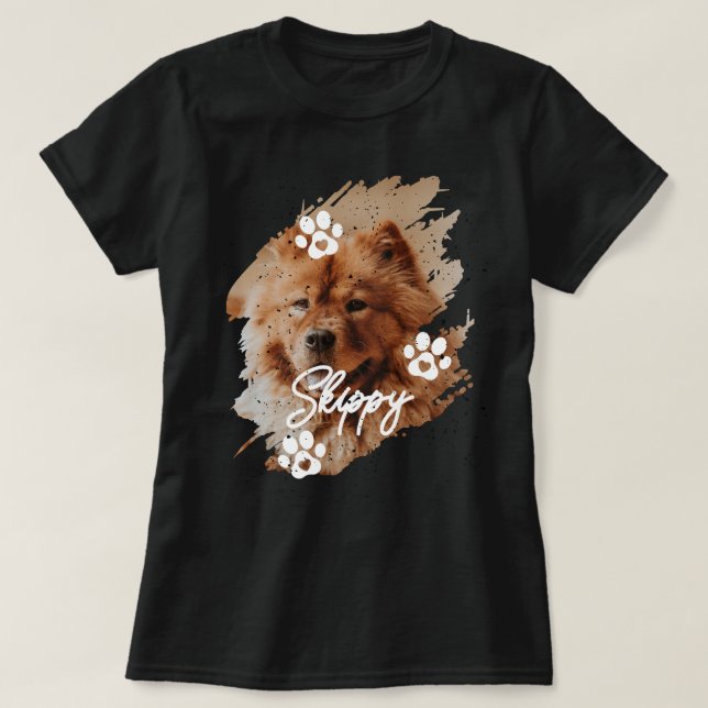 Camiseta Modern Brushstroke Pet Dog Photo & Name (Diseño del anverso)