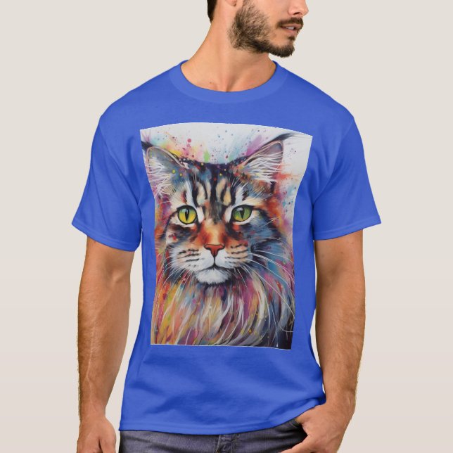 Camiseta Modern Colorful Maine Coon Cat Art (Anverso)