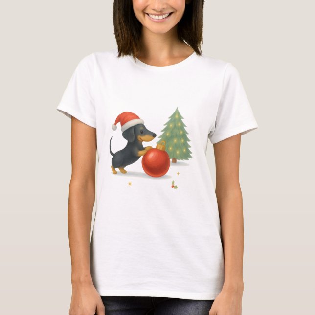 Camiseta Modern Dachshund Christmas Puppy  - Playful Design (Anverso)