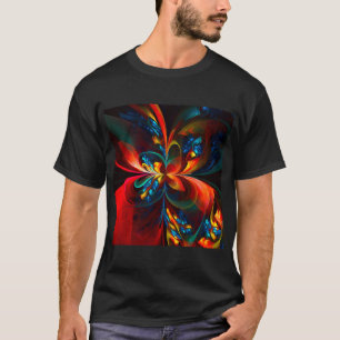 Camiseta Modern Floral Resumen Art Naranja Patrón Azul #14