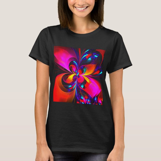 Camiseta Modern Floral Resumen Arte Patrón Azul Rojo #07 (Anverso)