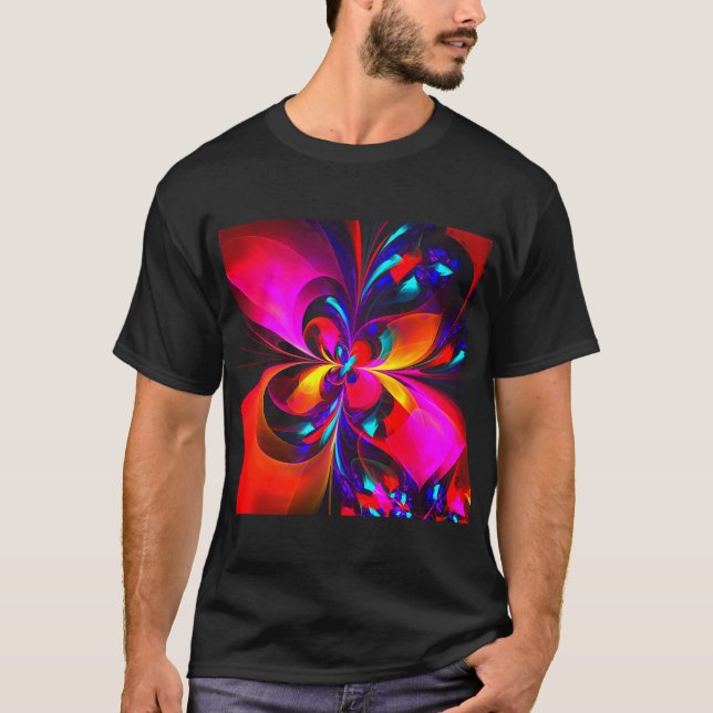 Camiseta Modern Floral Resumen Arte Patrón Azul Rojo #07 (Anverso)