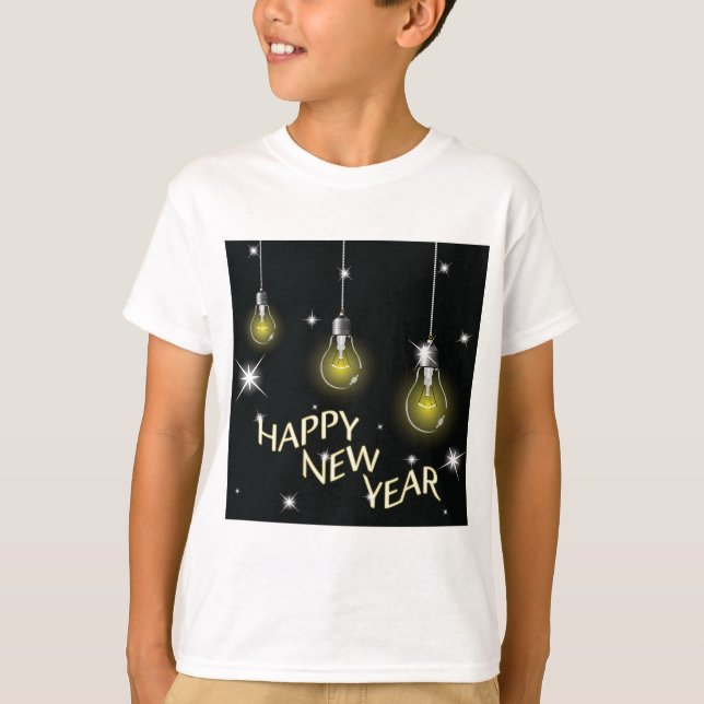 Camiseta Modern Glowing Light Bulbs Happy New Year (Anverso)
