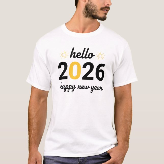 Camiseta Modern Hello 2026 Happy New Year Art (Anverso)