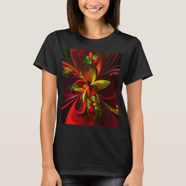 Camiseta Modern Red Green Floral Abstract Art Pattern #05 (Anverso)