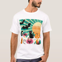 Modern Retro Wave Halloween Collage Black Cat Bats