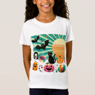 Camiseta Modern Retro Wave Halloween Collage Black Cat Bats