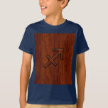 Camiseta Modern Sagittarius Zodiac Sign in Mahogany Style<br><div class="desc">A Sagittarius zodiac sign on a rich brown mahogany wood grain style print background. A classy modern racy design for a great custom birthday gift idea. 
 
  
 


Use the "Ask this Designer" link to contact us with your special design requests or for some assistance with your customization needs.</div>