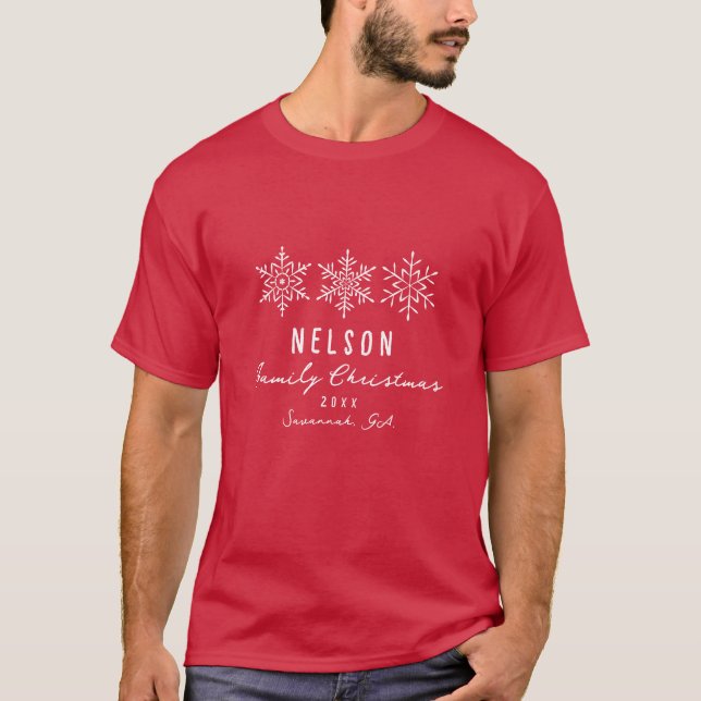 Camiseta Modern Simple Snowflakes Family Christmas  (Anverso)