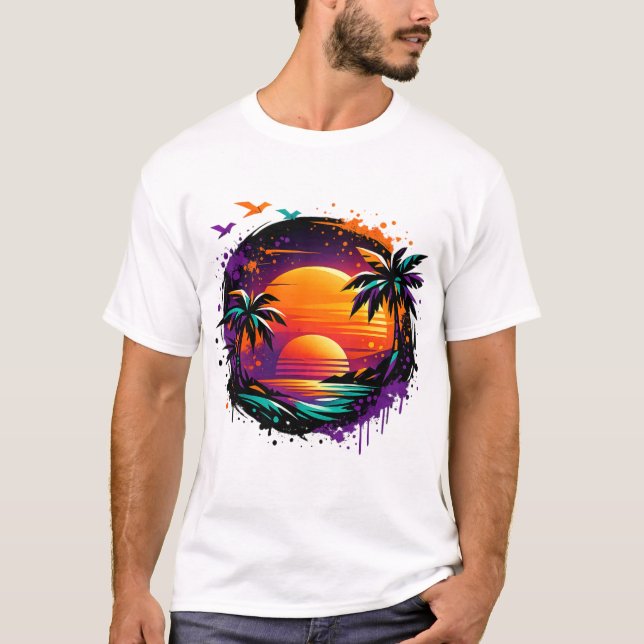 Camiseta Modern Tropical Sunset Streetwear T-Shirt – Abstra (Anverso)