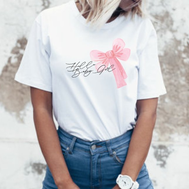 Camiseta Modern Watercolor Blush Pink Bow Hello Baby Girl (Subido por el creador)