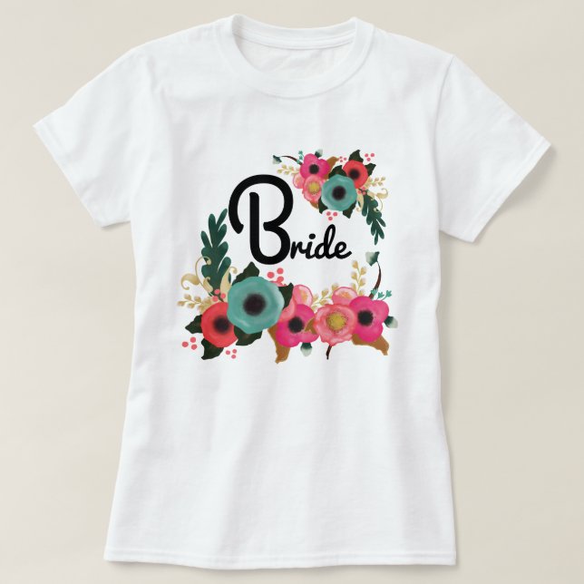Camiseta Moderna acuarela Floral Bachelorette Party Bride (Diseño del anverso)